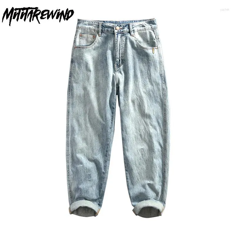 Мужские джинсы винтаж вымыл светло -голубые для мужчин весна Осень Ежедневно причинно -годовой мешковатый хлопковой конус молодежь простые джинсовые штаны