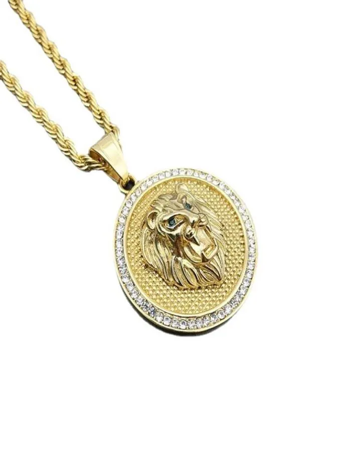 Micro -verharde CZ Stone Iced Out Bling Lion Pendant Necklace 316L roestvrij staal mannen Hip Hop Rock sieraden met 24quot gouden ketting N8038447