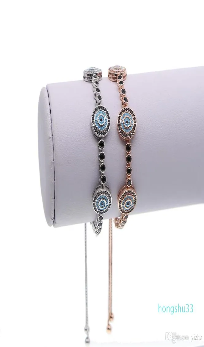 Fit fashion jewelry micro pave turquoise stone evil eye charm adjust girljewelry blackcz tennis bracelet8325149