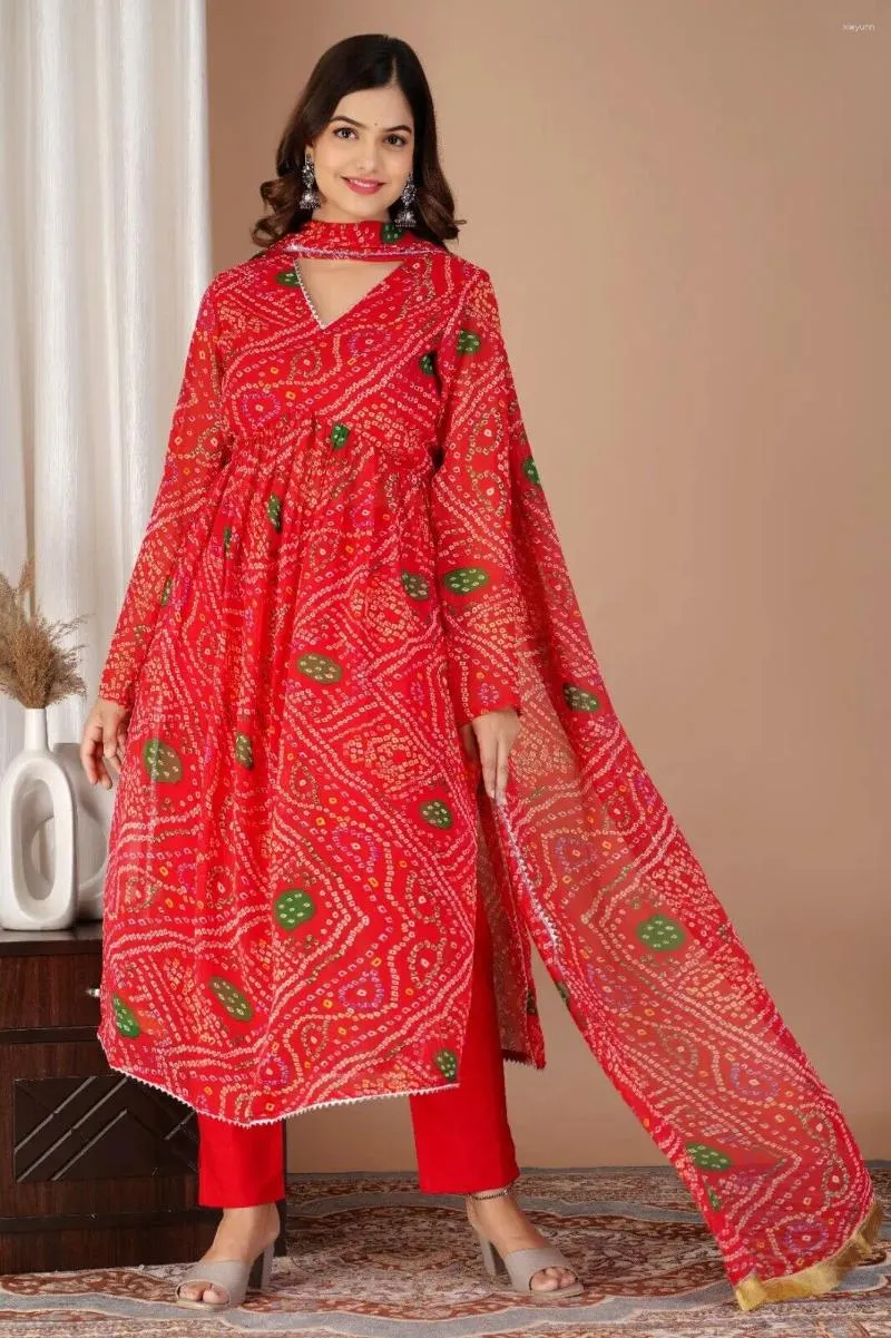 Etnisk kläder festlig slitage salwar kameez pakistanska vackra v halskalv lenth byxa