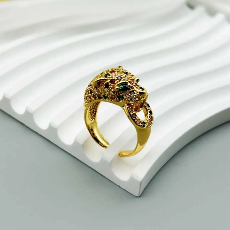 Designer Fashion Medieval Vintage Copper Plated True Gold Wax Set Colorful Zirconium Carter Cheetah Opening Justerbar ring