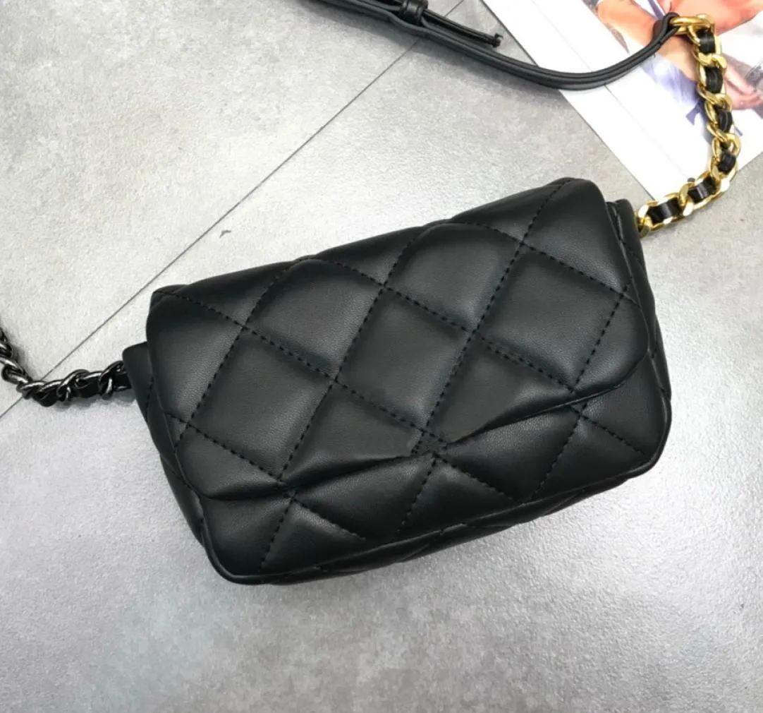 Top Quality Famous Nouveau sac de taille en cuir en cuir authentique avec un sac de courroie de chaîne Black Classic Diamond Check Pattern Women031883819