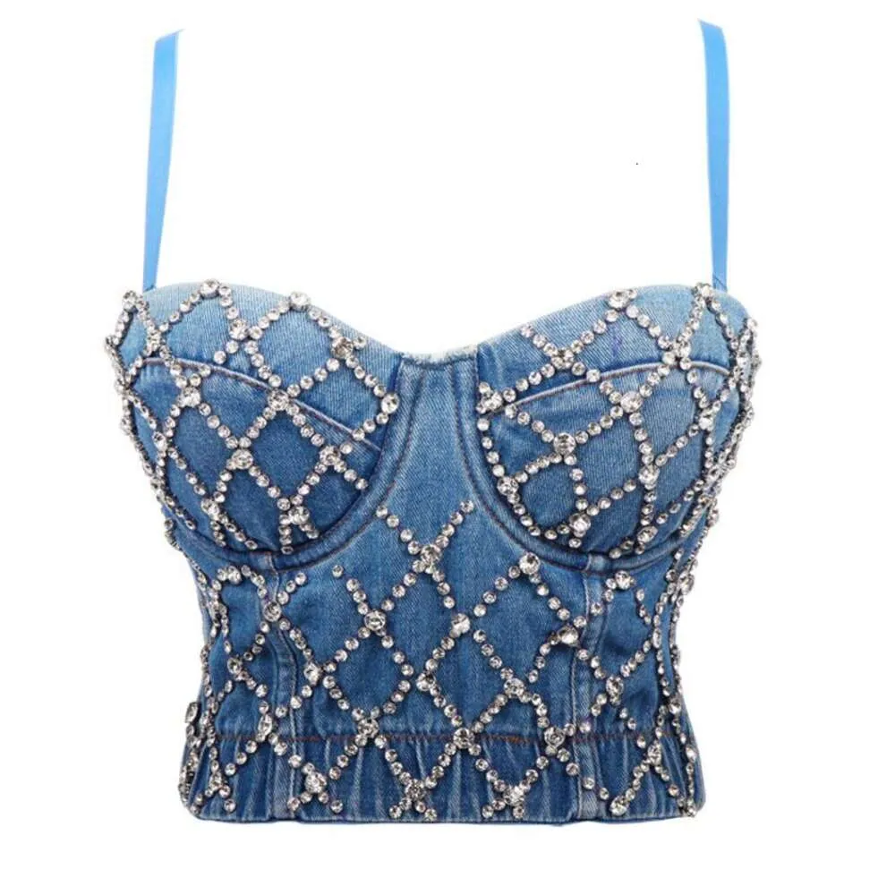 Designer Luxury Chaopai Classic Cowboy Studded Strapless Shaping Performance Suit Summer 2024, New Short Cut Navel Exposed Camisole for Women's Dance Wear