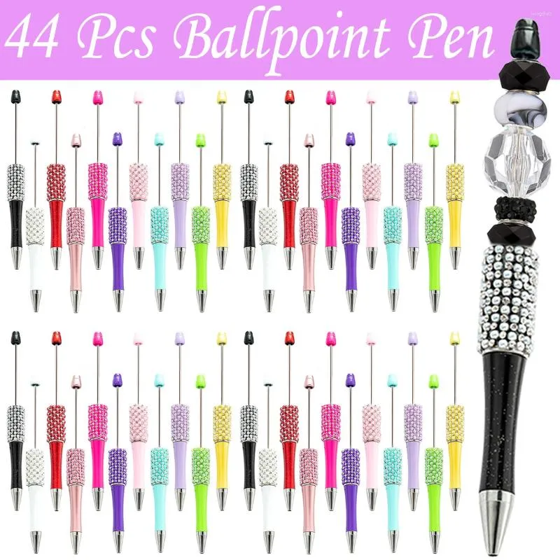 44st DIY Diamond Bead Ballpoint Pen Handmade Sticking Pärlade pennor Kreativa färgglada Rhinestone School Office Supplies