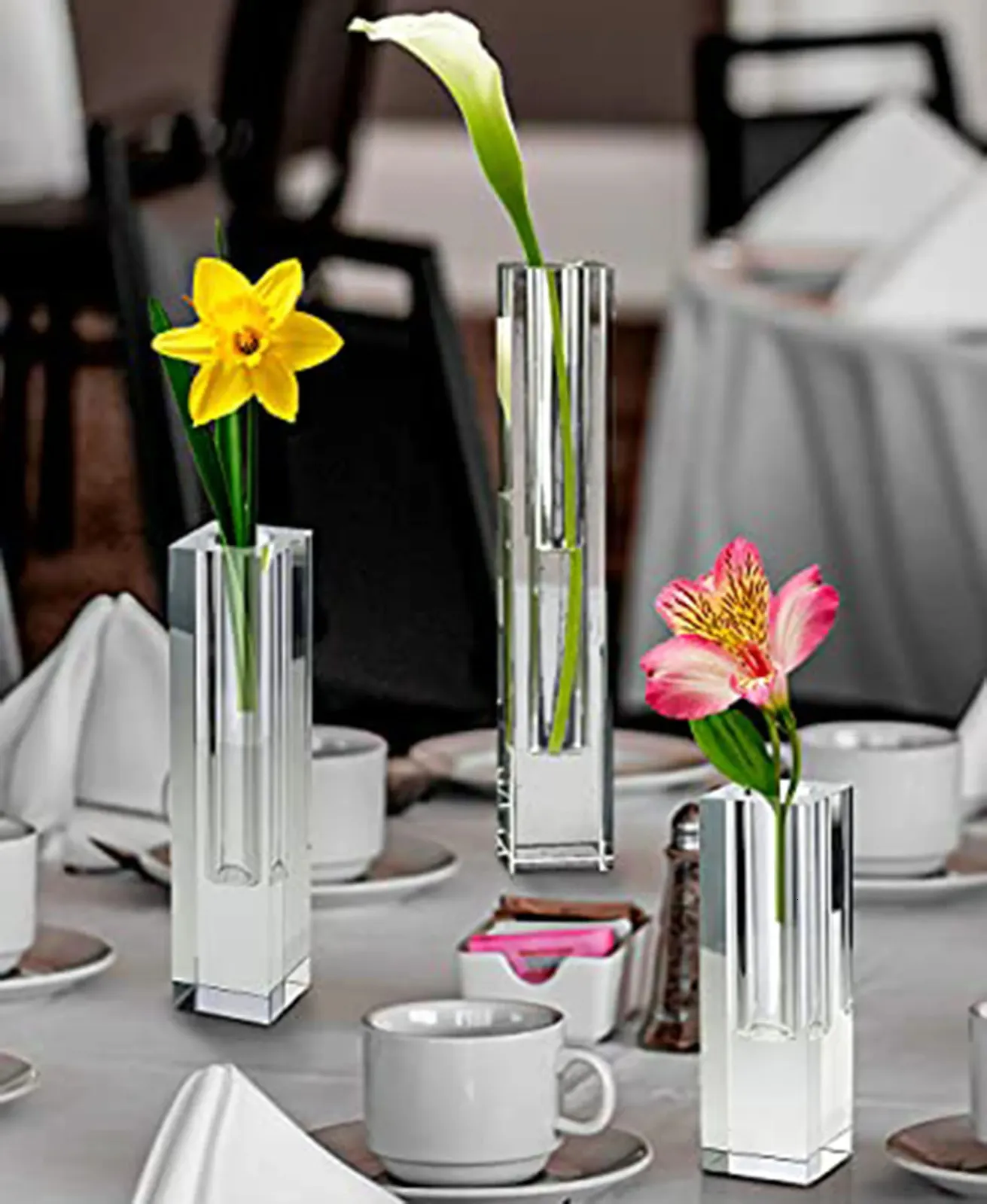 クリスタルスクエアバッド花瓶結婚式のセンターピースイベントのための装飾シングル花瓶ホームアクセント240415
