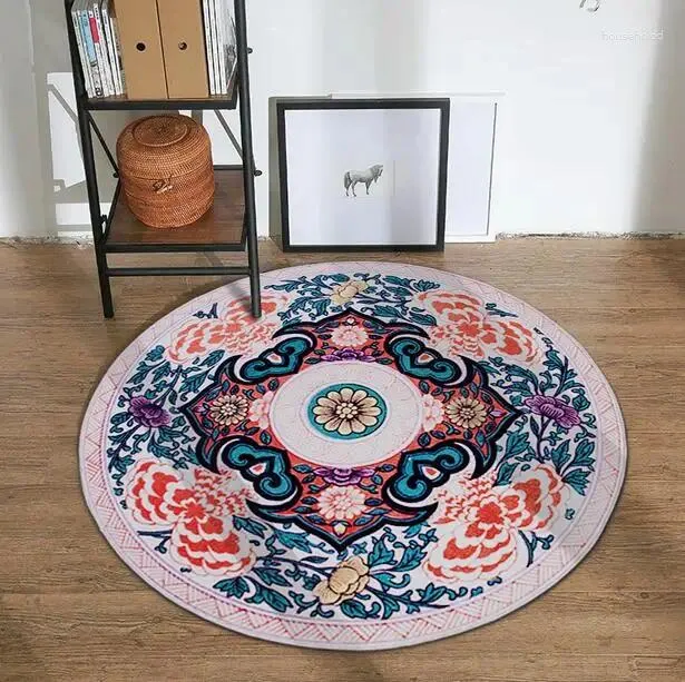 Tapis rétro fleur de fleur imprimée tapis rond