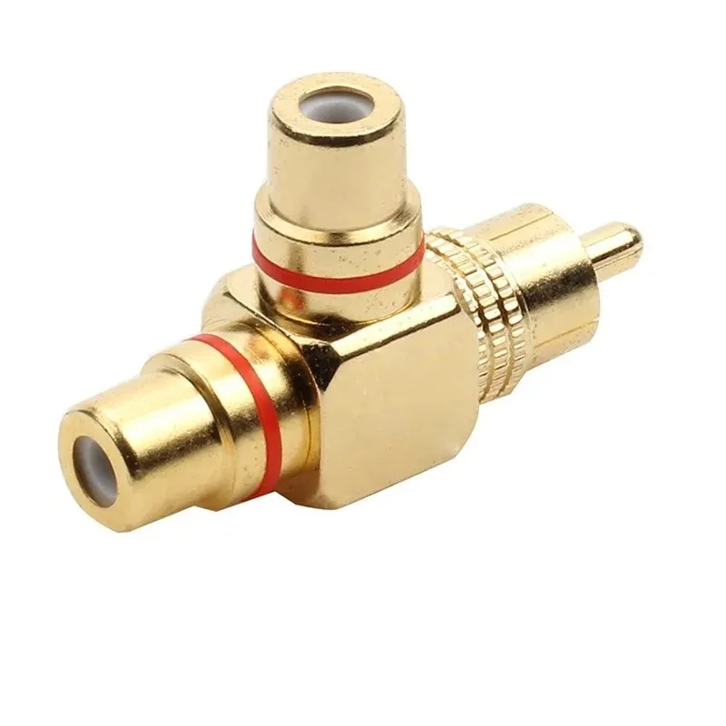 2024 RCA masculino de ouro de alta qualidade para 2 fêmea RCA Splitter Adapter Av Video Audio T Plug RCA 3 Way Plug R Connector para RCA Audio