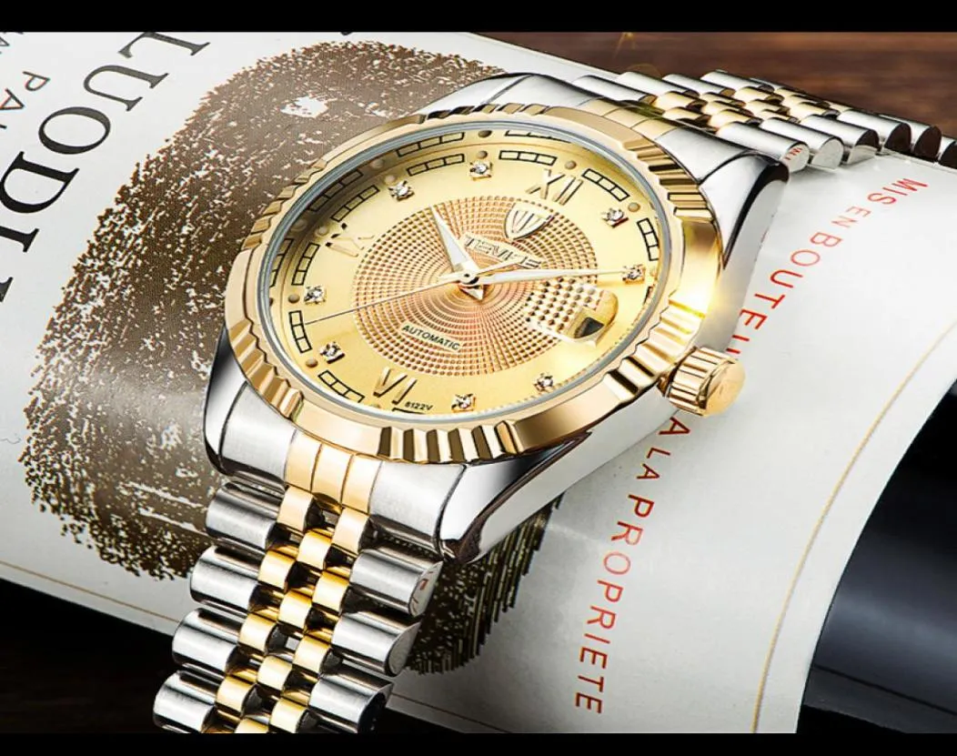 Tevise Fashion Automatic Men Watch Luminous Mechanical Watches Gold Dial Skeleton Men Watch Business MEN039S Наручительные часы4173655