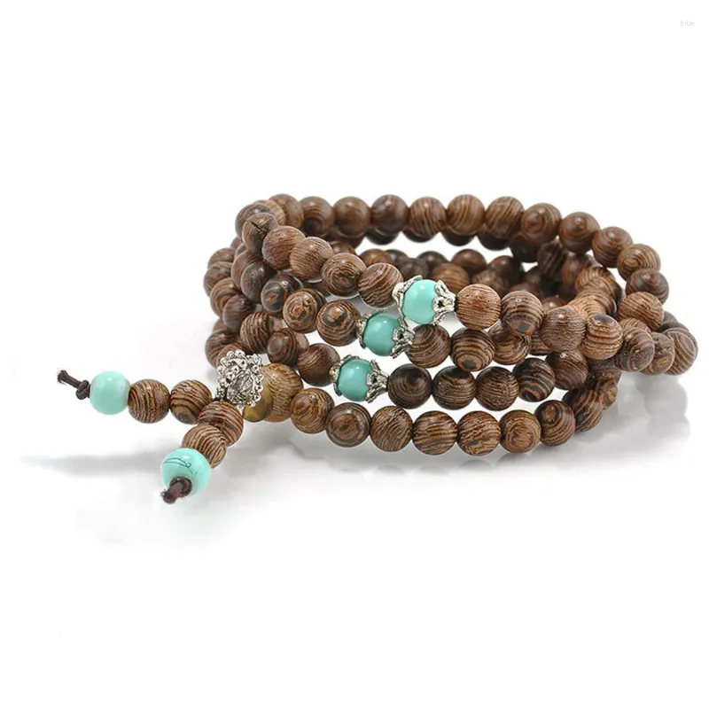 Strand Holz Buddha Perlenarmband Personalisierte Accessoires für Männer und Frauen Wenge Meditation Gebet Perlen tibetische Rosenkranzarmbänder