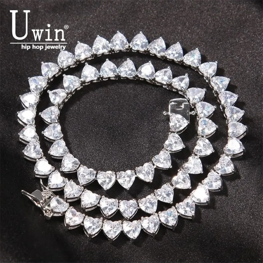 Pendanthalsband Uwin Heart Tennis Chain 6mm Choker Micro Paled Iced Out Cubic Zirconia Luxury Bling Charm Vintage Short Necklace276h