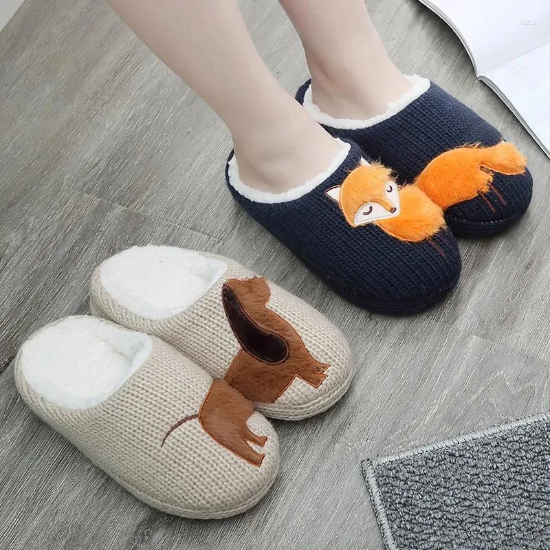 Pantoufles couples à la maison chaussures de coton hiver en laine en tricot en peluche femme hommes doux et chaud intérieur mignon carton animal