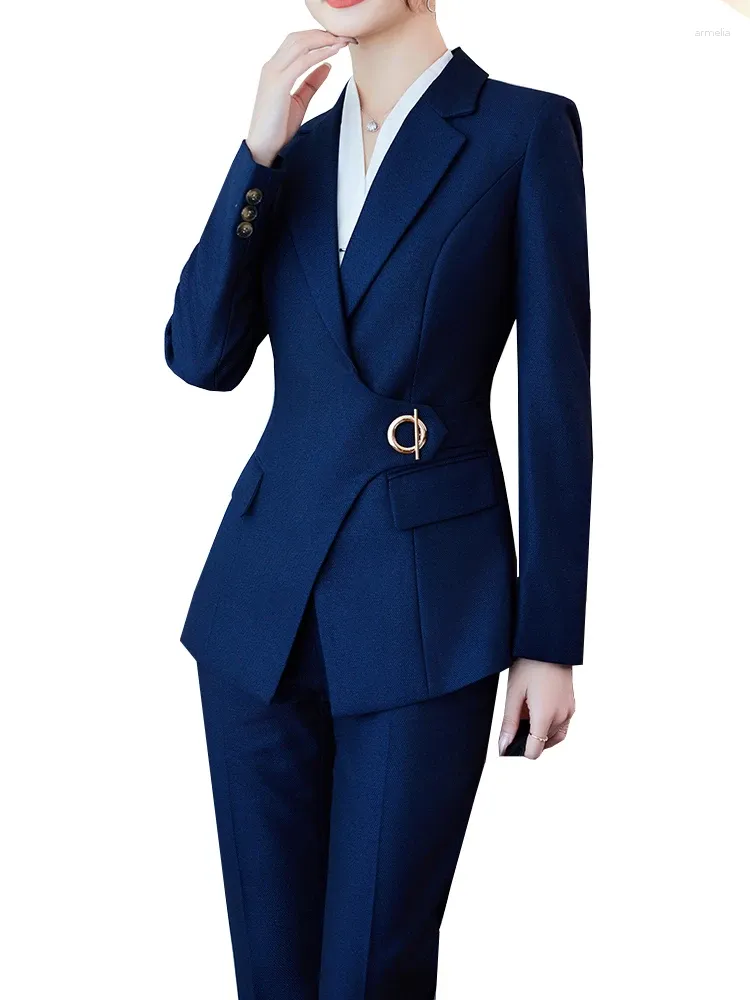 Dames tweedelige broek Kantoor dames pant pak vrouwen zwart blauw wijn vrouwelijk werk dragen jas blazer en broek formele 2 set