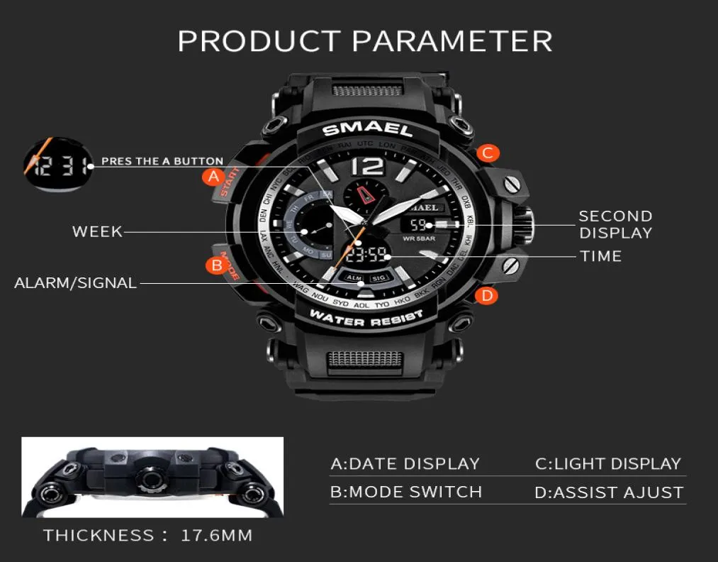 2020 HOMMES MONTRE Clock Men Men Military Army Sport LED Digital Wrist Shatch Alarm Date 1702 Regio Masculino Esportivo Militar696998