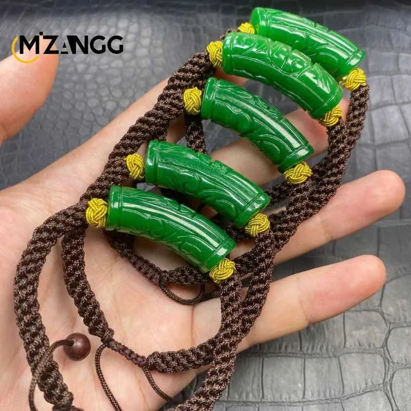 Kedja naturlig jade handvävd armband green porslin snidande lyx mode vackra jadeit smycken män och kvinnor tur amulet gåva y240420