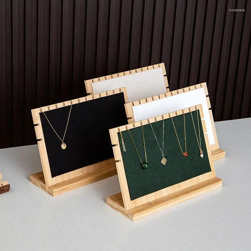 Hooks Bamboo Jewelry Display Stand Necklace Earring flera staffli -utställningshållare för halsband