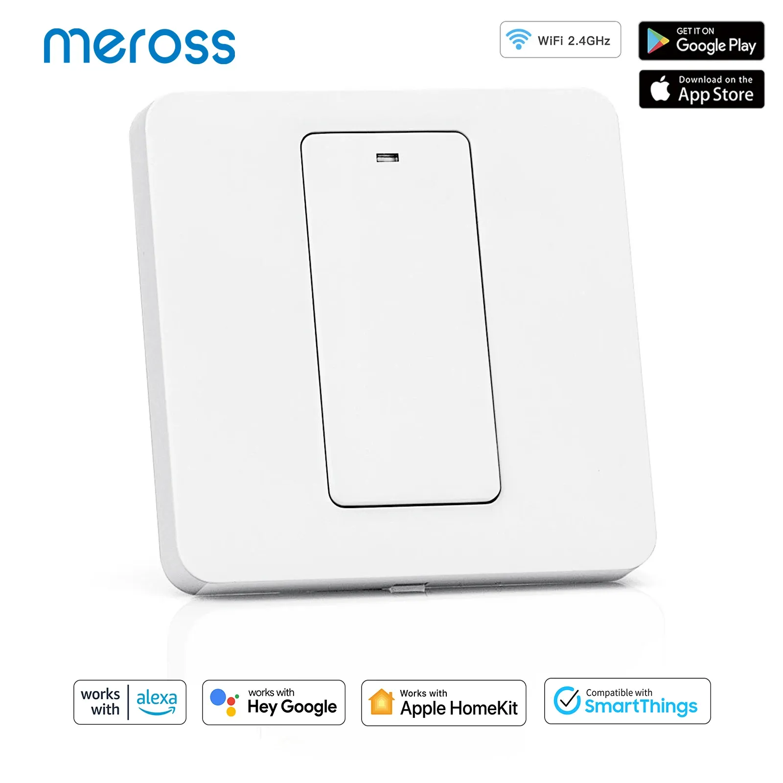 Kontrollera MEROSS SMART LIGHT SWITCH WIFI WALL SWITCH PUSH -knapp 1 Way Switch Work med Apple HomeKit Alexa Google Assistant SmartThings