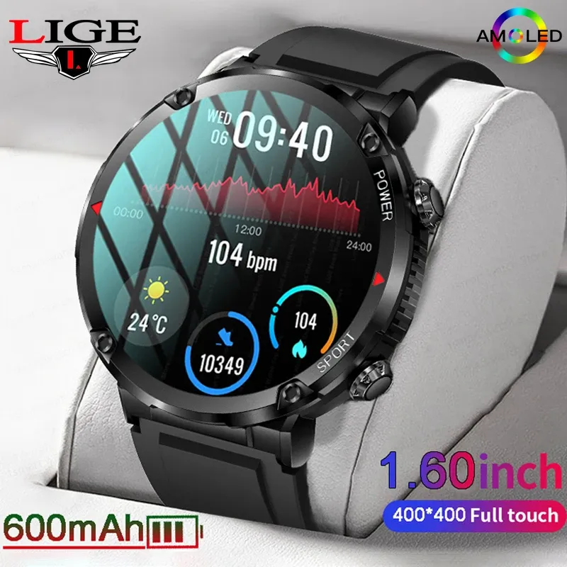Relógios 600 mAh Bateria grande relógio para homens Smart Watch Men IP68 Smartwatch Smartwatch HD AMOLED SCREEN Bluetooth Call Sports Bracelet