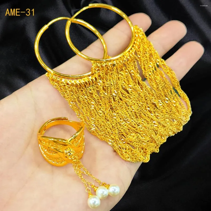 Brincos de argolas de luxo africano Big redondo e joias de anel para mulheres 24k Gold Plated Party Gifts Wholesale