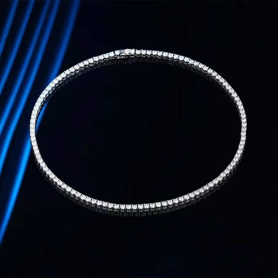 Pendant Necklaces Trendy 3mm D Color Moissanite Tennis Necklace For Women Men Plated Platinum 4 Prong Lab Diamond Chain Pass GiftP292H