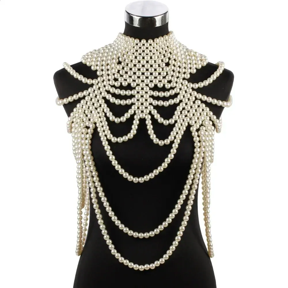 Pearl and Chain Statement Top Womens Multi Layered Imitation Pearl Necklace Statement  main image 4