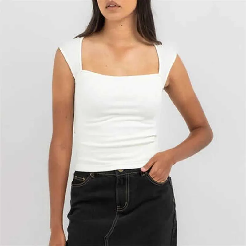 Tanques femininos Camis xingqing tanque branco top y2k roupas femininas roupas de verão colar colar quadrado de colarinho de colarinho sleveless slim fit strtwear y240420