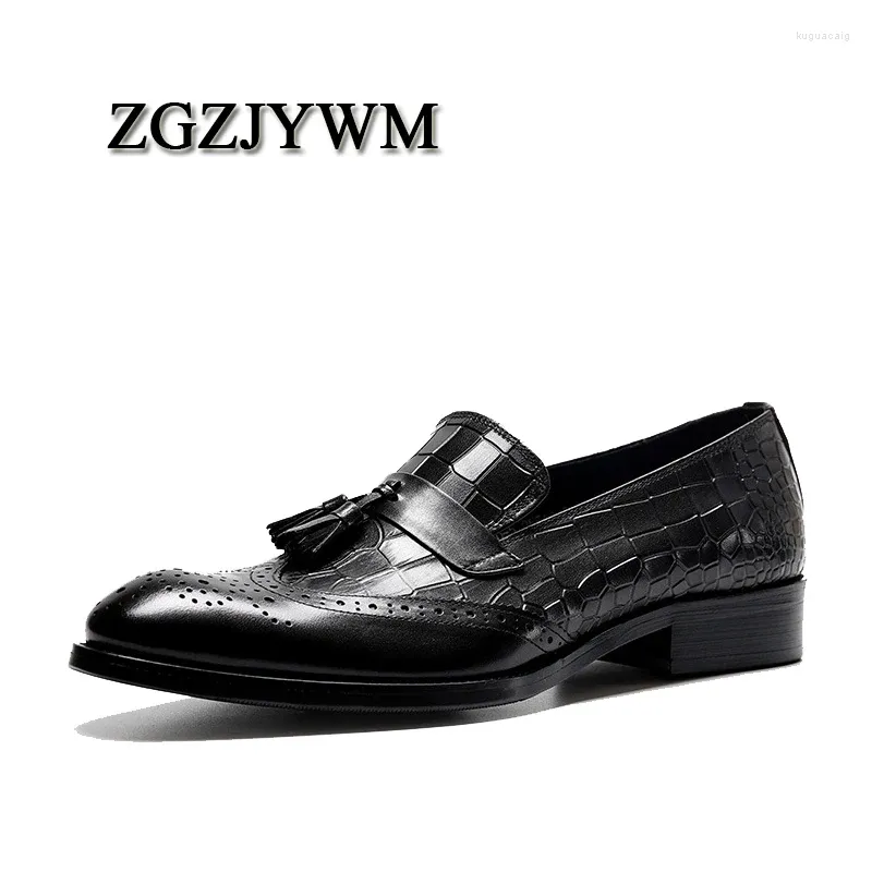 Vestido tênis zgzjywm homens genuínos de crocodilo de couro preto/vermelho borla pontual de ponta italiana Oxford formal oxford