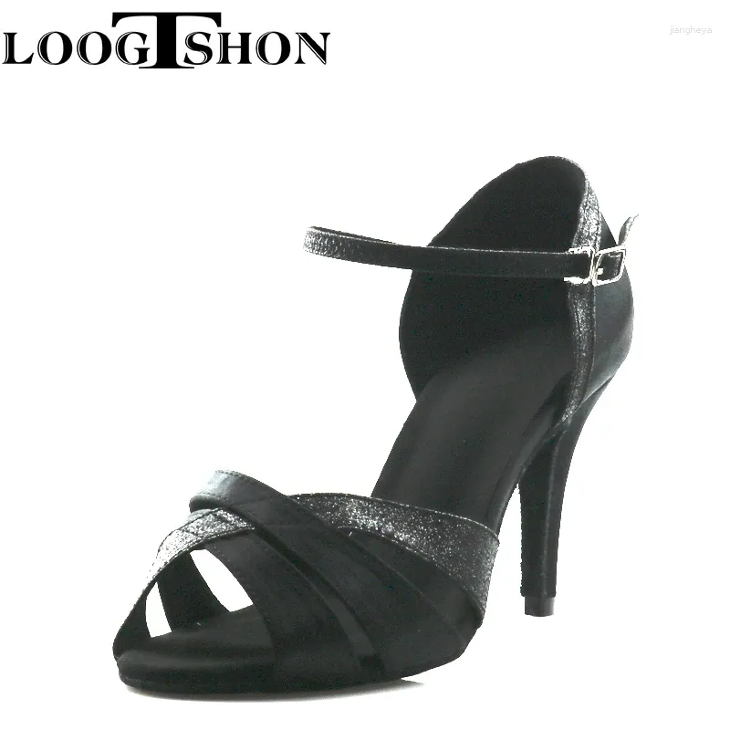 Chaussures de danse loogtshon latin jazz dames noires mariage talon cubain 7.5-10cm