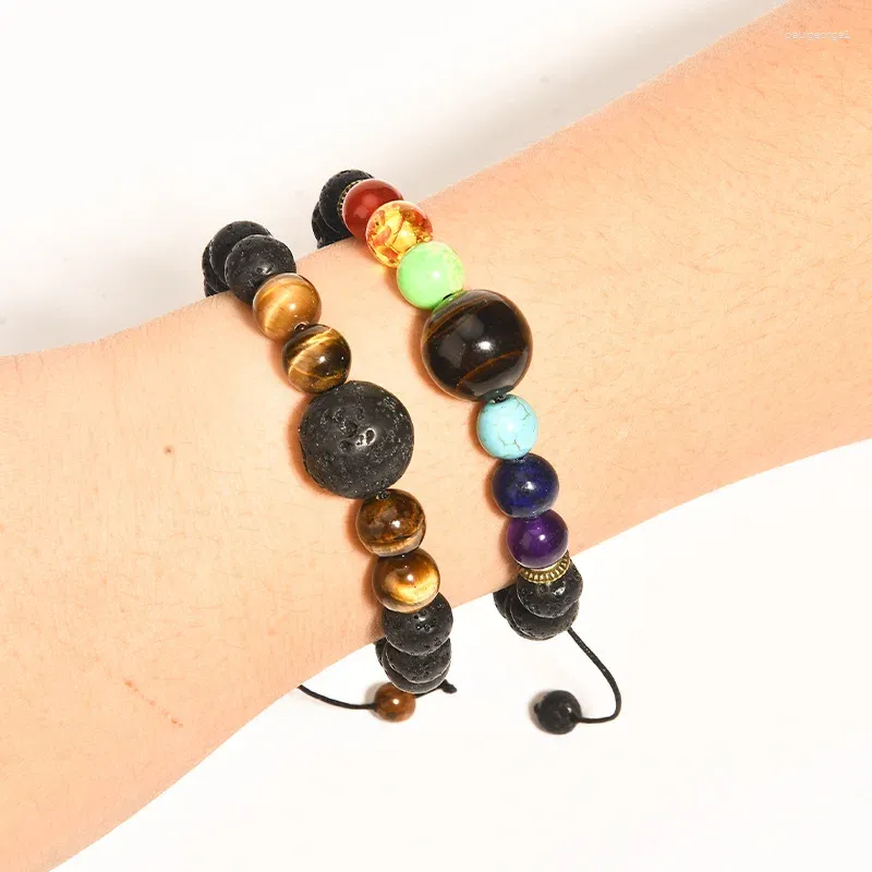 Strand Big Volcano Lava Stone Pärlor armband för män och kvinnor Tiger Eye Stretch Trendy Friendship Jewelry Gift