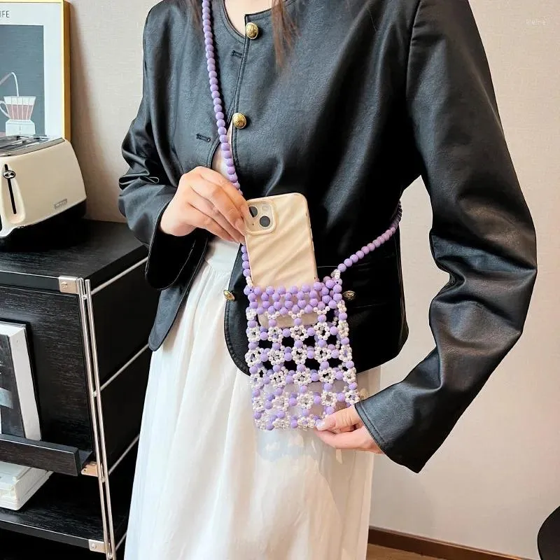 Umhängetaschen Fashion Ins Blume Hollow Mini Lippenstift Telefonbeutel benutzerdefinierte handgefertigte gewebte Perlen Perlenspleißkreuzkörper für Frau