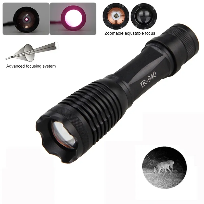 Scopes Zoomable Hunting Light Focus 940nm LED Infrared Radiation IR Lamp Night Vision Camping Light Hunting Lamp Flashlight