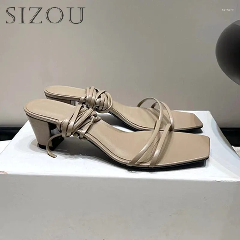 Sandálias sexy calcanhar quadrado salto feminino de couro estreito tira de verão sapatos de verão de estilo minimalista tira de gatinho romano