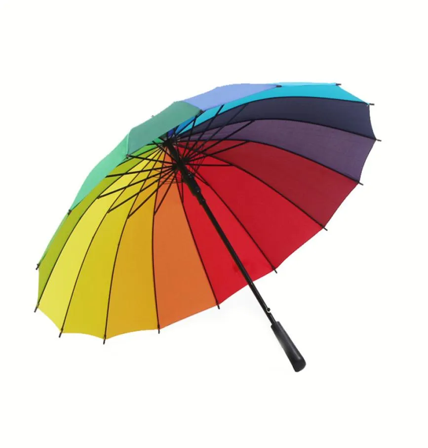 Nuovo ombrello arcobaleno manico lungo manico 16k Pongeeumbrella colorato da 16k da donna Sunny Rainy3056970