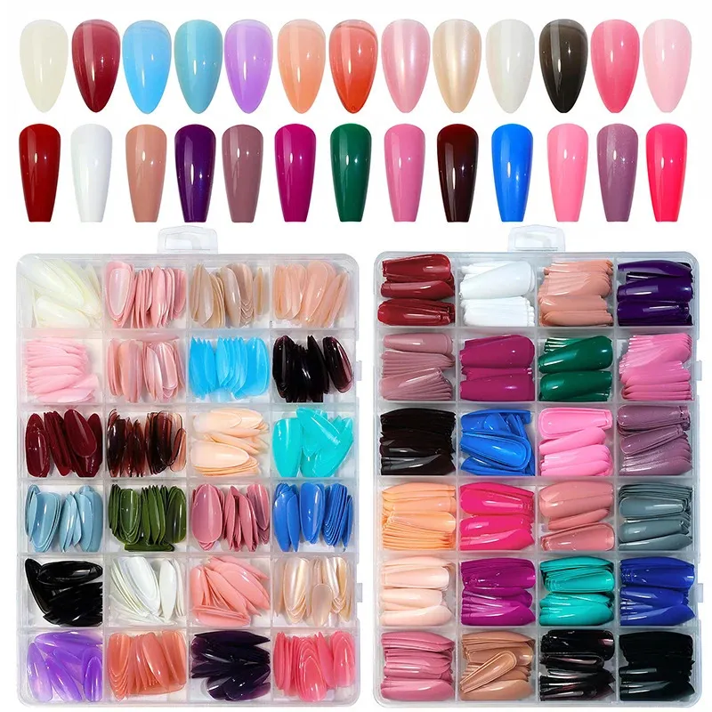 576288pcsbox colorido unhas falsas acrílico Dicas de unhas de capa completa Desgaste do balé Pressione com Gel Diy Manicure Tools 240420