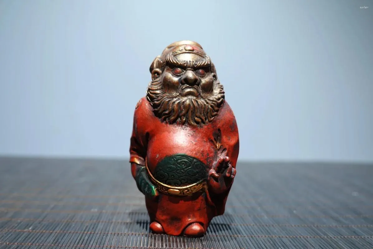 Figurines décoratines Collection rétro de guidon Zhong Kui peint en bois de boîte