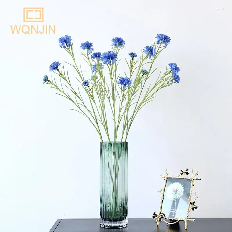 Kwiaty dekoracyjne 1PCS Nordic Blue Long Branch Starry Cornflower Jedwabny sztuczny domek Dekoracja przyjęcia weselnego Flours Fleurs Artififileles