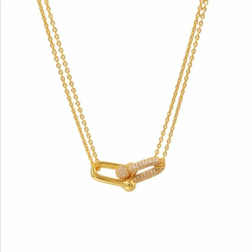 Nieuw ontwerpmerk Hart u type t Love ketting met kristal voor vrouwen roestvrij staalaccessoires zirkoon zilver kleur goud roos jood 276i