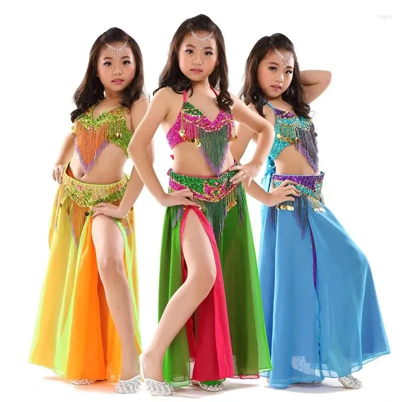 Stage Wear Kids Performance Belly Dancing Clothes da 3 pezzi Set Bra Celt Grifli Girls Girls Baded Dance Costume