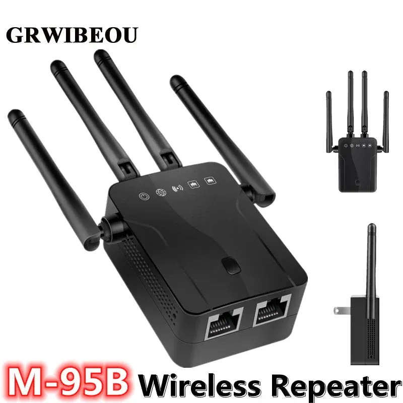 Маршрутизаторы Grwibeou Wi -Fi Router Беспроводной ретранслятор Wi -Fi Extender 300M Усилитель сигнала 4 Антенны Repeater Wi -Fi Extender для офисного дома