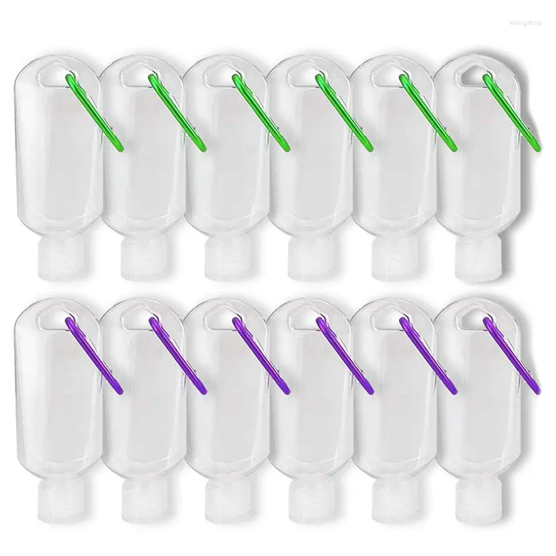 Storage Bottles 12 PCS Travel With Keychain 2Oz/50Ml Portable Plastic - Leakproof Squeeze Flip Cap