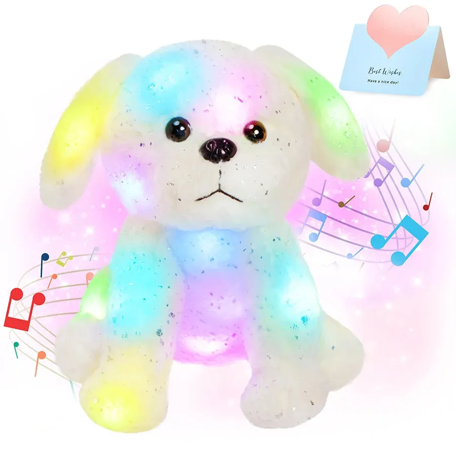 30 cm muzikale witte hondenpop led Luminous knuffel dier pluche speelgoed konijn haar vergulde hond gloeiende lichtgeschenken voor kinderen meisjes 240419