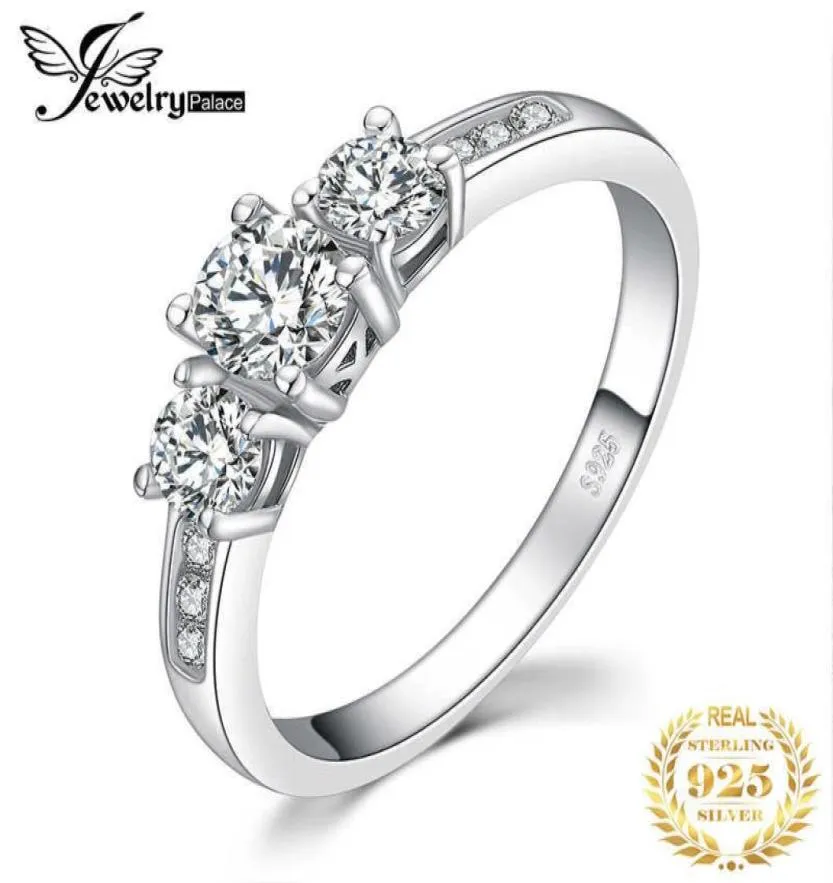 JewelryPalace 3 Stone CZ Engagement Ring 925 Sterling Silver Rings for Women Anniversary Ring Wedding Rings Silver 925 Jewelry X072201436