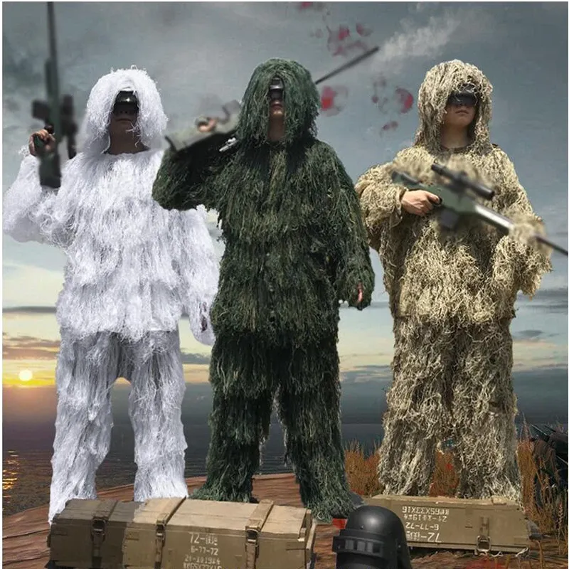 Schoenen 3D Ghillie Suit 5 PCS Sniper Militaire Tactische Hunter Camouflage Kleding Gillie Pak Sniper Hunting Suite Army Birding Cleren