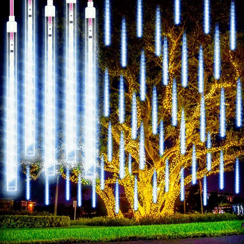 Outdoor LED Meteor Shower Lights Falling Rain Drop Fairy String Waterproof na świąteczne imprezę Ogród Dekoracje wakacyjne 240409
