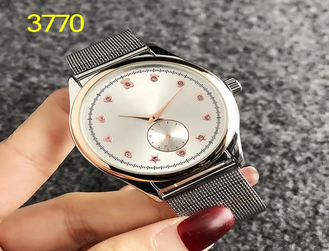 New fashion highend watch simple surface diamondstudded cartoon stainless steel mesh belt with two needles and a half quartz wat2910635