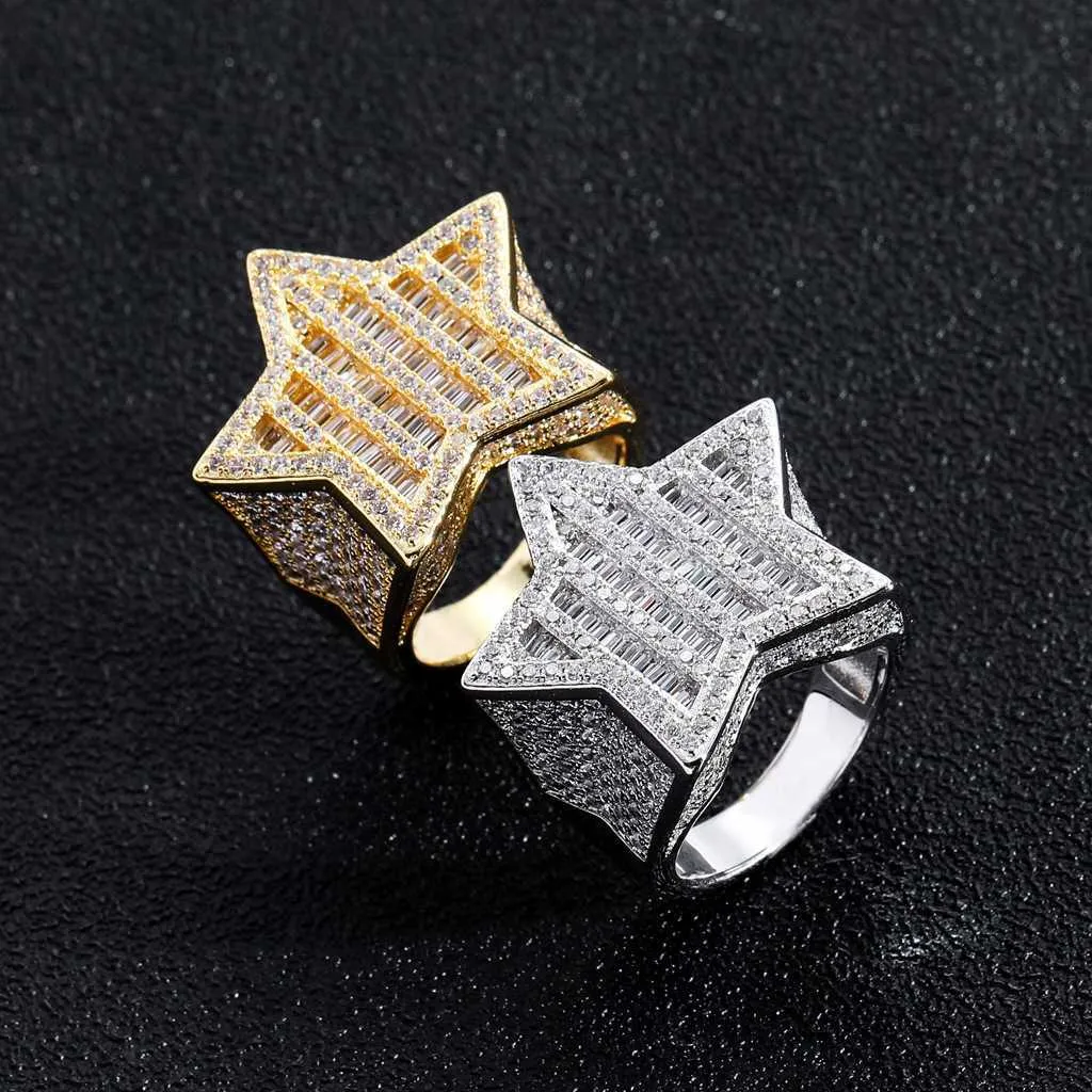 Новое хип -хоп кольцо Пентатип Звездный Квадрат Diamond Micro Set Мужчина персонализированный модный модный хип -хоп S925 Серебряные ювелирные украшения