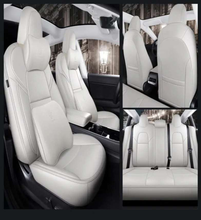 Accessoires de voiture COUVERTURE DE SEAT pour Tesla Model Y Couvrage en cuir de haute qualité Fit personnalisé 5 placers Cushion à 360 degrés Modèle couvert complet 3 On8737130
