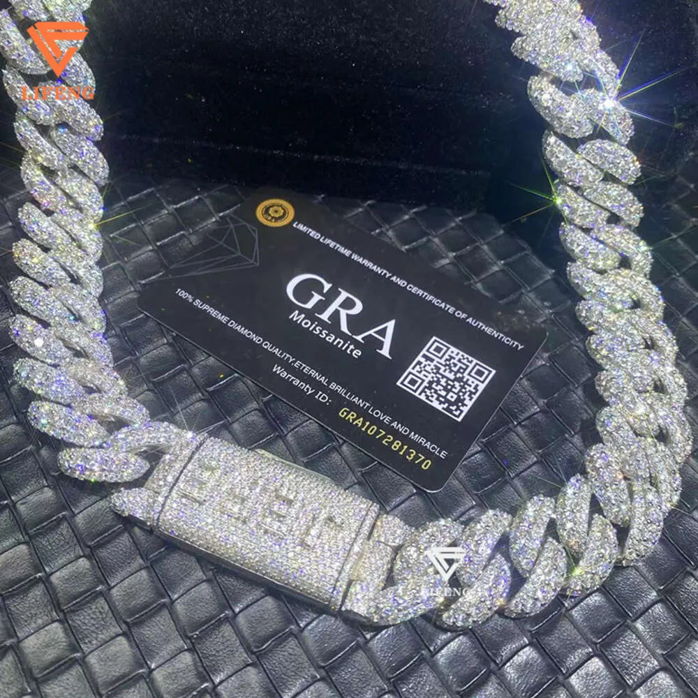Hot Selling Fashion Style 925 Silver Chain Pass De diamanttest Wit goud Cubaanse linkketen D VVS 1 Moissanite ketting