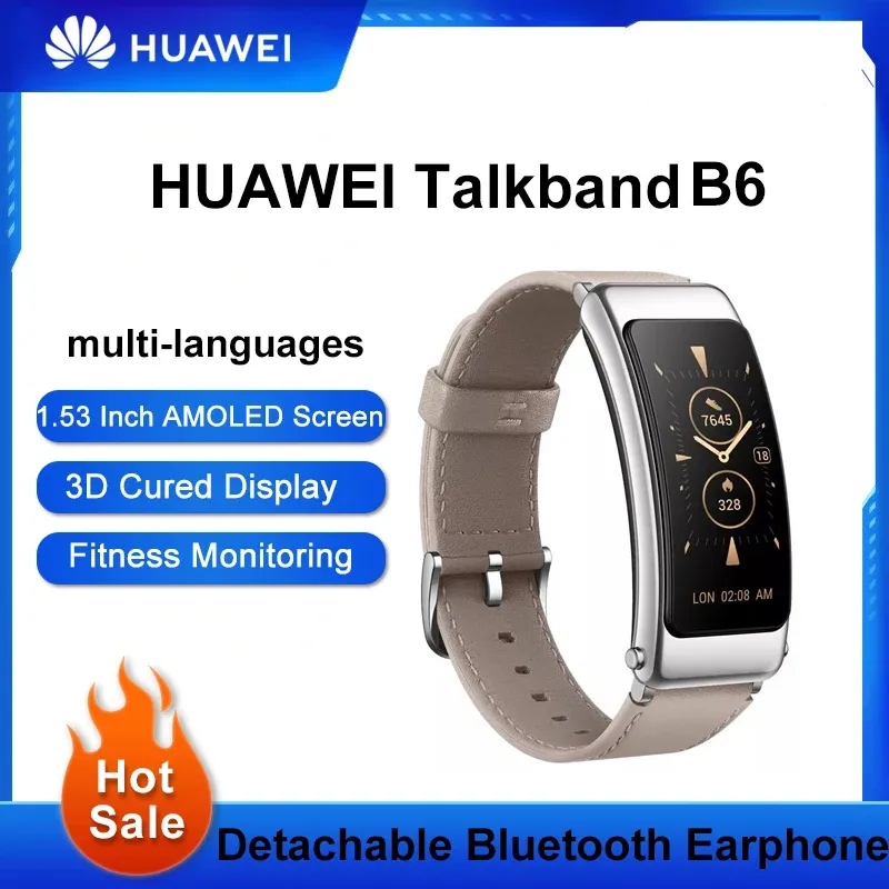 Armbands Original Huawei TalkBand B6 Talk Band B6 Width Bluetooth Smart Armband Sports 1,53 tum Kirin hjärtfrekvens Blod Syreinspelning