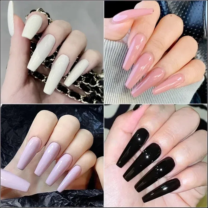 2024 偽の短い尖ったfocfin false Nail Tips stiletto false nailsフルカバー純粋なキャンディーカラーバレリーナプレス爪のキャンディーカラー