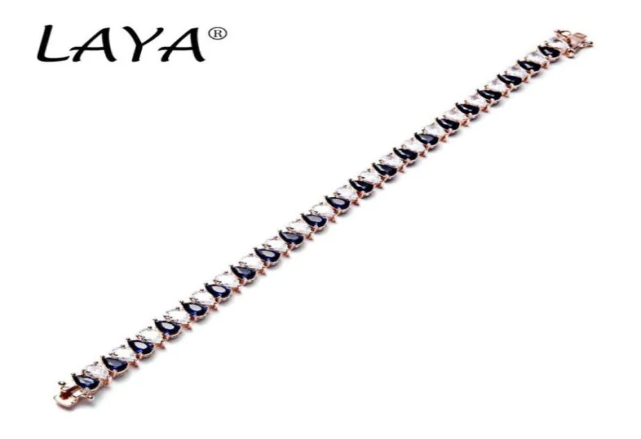 Laya Tennisarmband für Frauen 925 Sterling Silber Roségold eingelegtes synthetisches blaues Kristall Hochzeit Original Moderner Luxusschmuck21389201